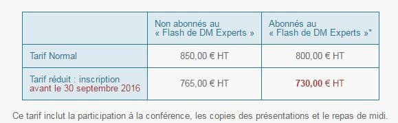 tarif conférence dm experts réglements sur les DM 2016