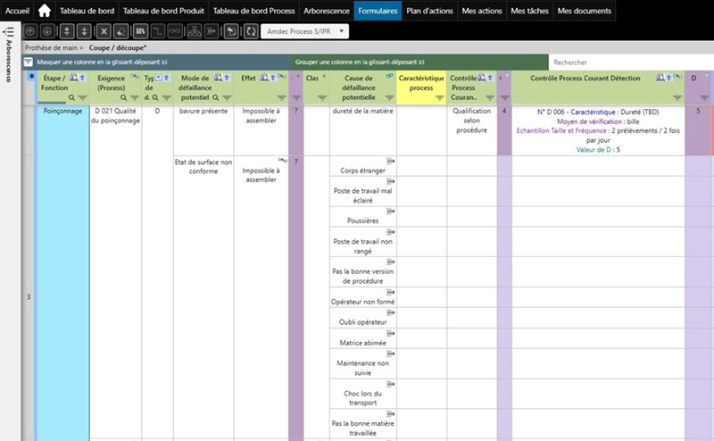 exemple Ishikawa dans table AMDEC avec Robust Engineering Software